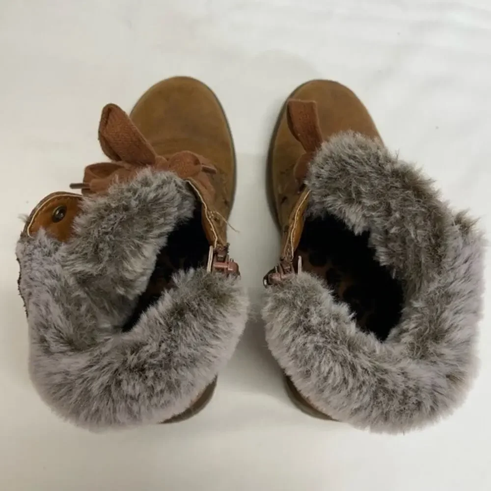 Madden Girl Toddler Girls Brown Faux Suede Faux Fur Lace Up Ankle Boots Sz 12