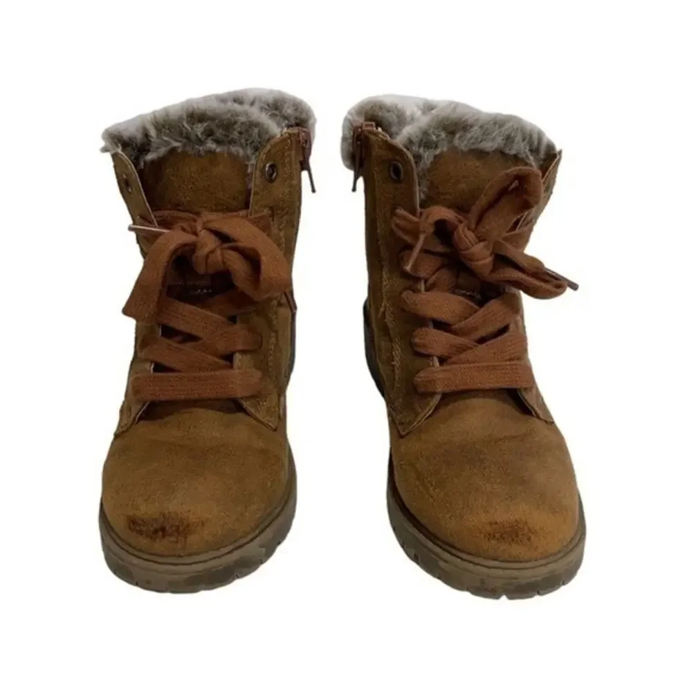 Madden Girl Toddler Girls Brown Faux Suede Faux Fur Lace Up Ankle Boots Sz 12