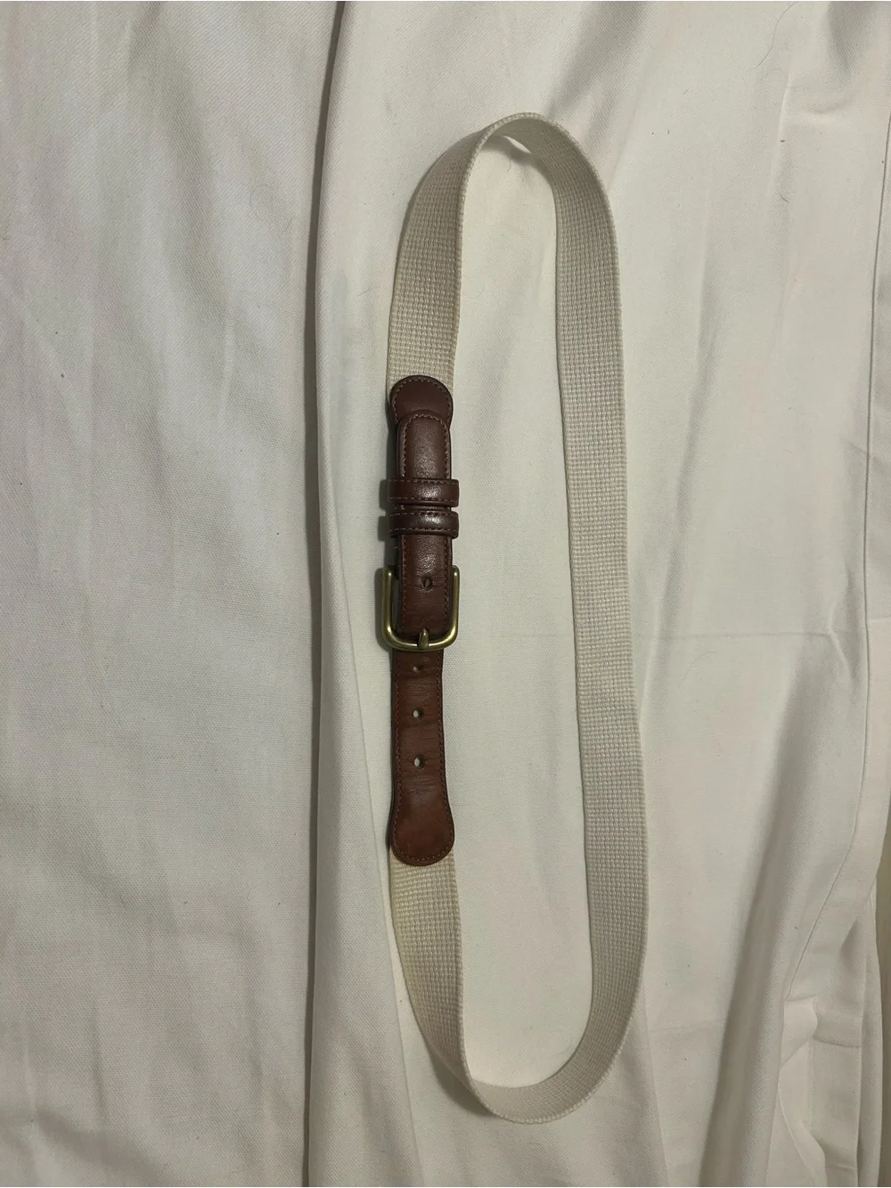 Vintage COACH Sz 36” Natural LINEN Belt Brown Leather and Brass Buckle