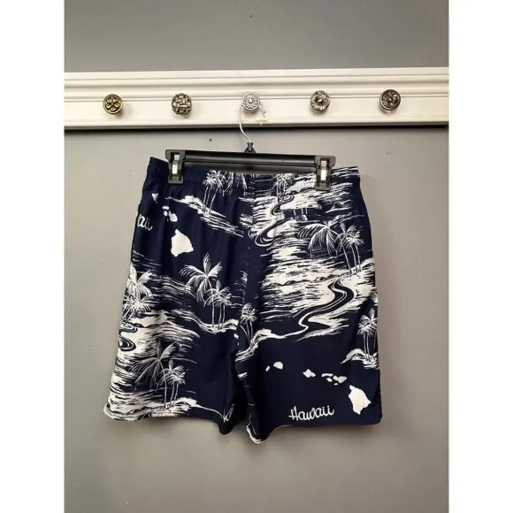 Favant Board Shorts Mens‎ Large Swim Surf Blue Hawaiian Floral Hawaii Pocket