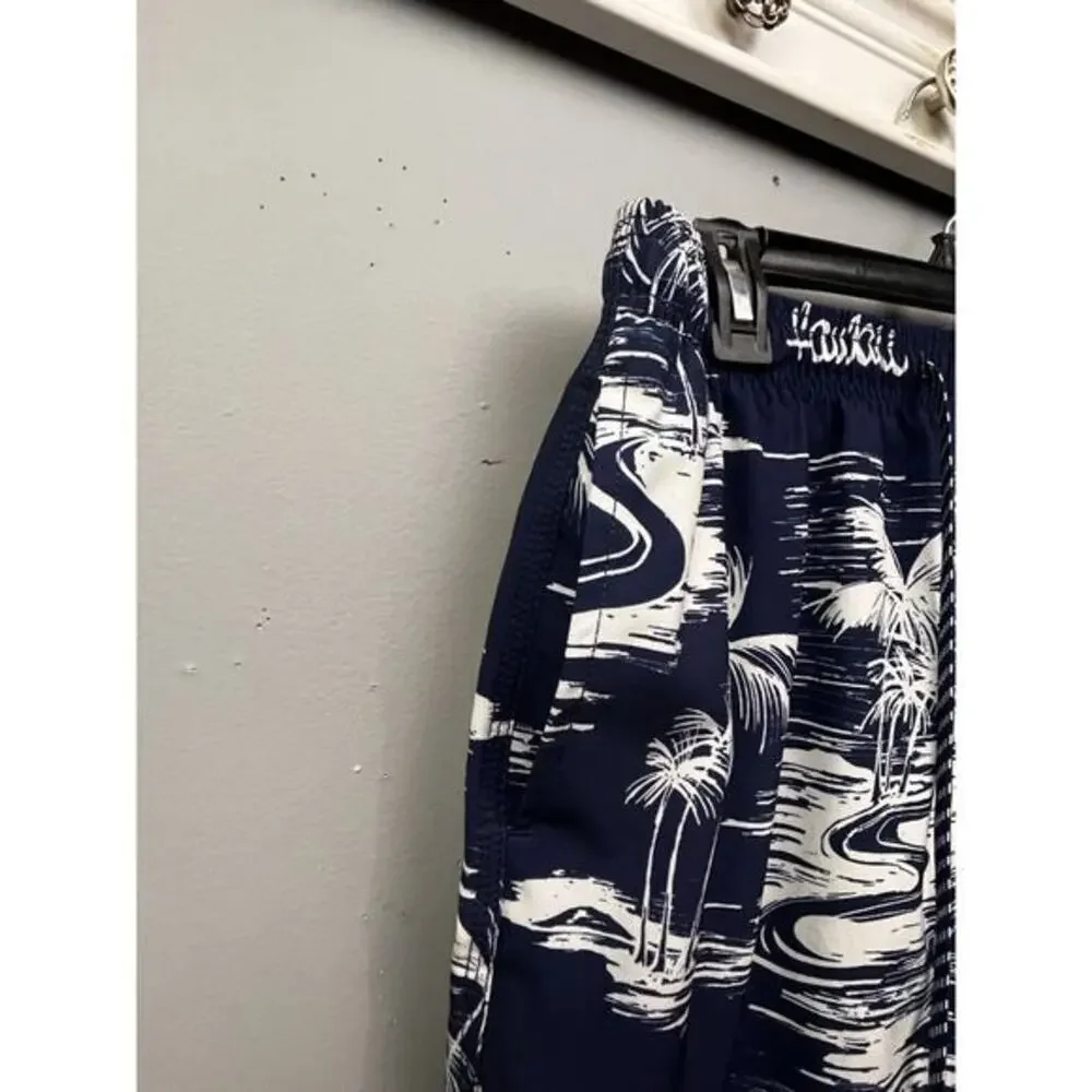 Favant Board Shorts Mens‎ Large Swim Surf Blue Hawaiian Floral Hawaii Pocket