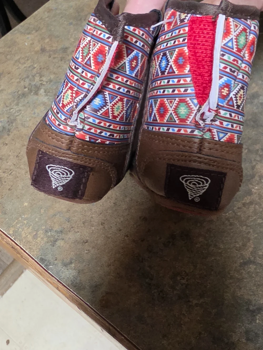 Twister Brown Kids Boots with Red, Blue & Green Aztec Pattern Sz 0