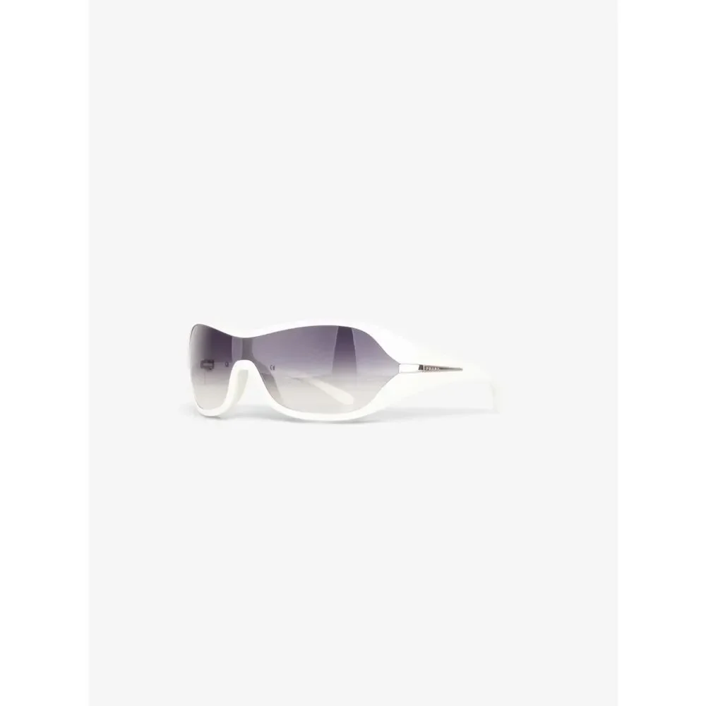 Authentic Prada 2000s 'SPR12G' Sports Wrap Mask Shield Sunglasses White Gradient