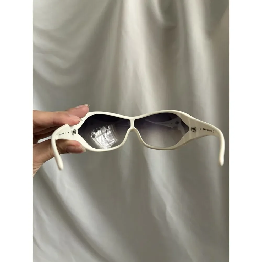 Authentic Prada 2000s 'SPR12G' Sports Wrap Mask Shield Sunglasses White Gradient