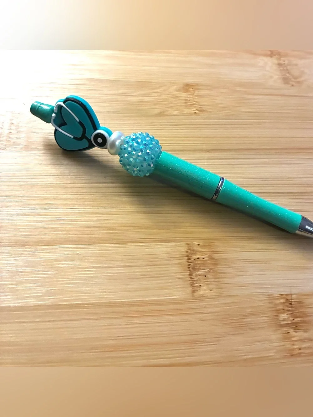 Turquoise Nurse Stethoscope Heart Beaded Pen - Sparkle Accent