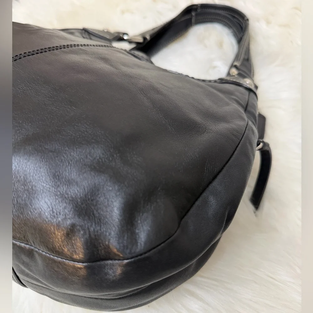 Coach Black Leather Shoulder Bag with Light Blue Interior Lining# F15527