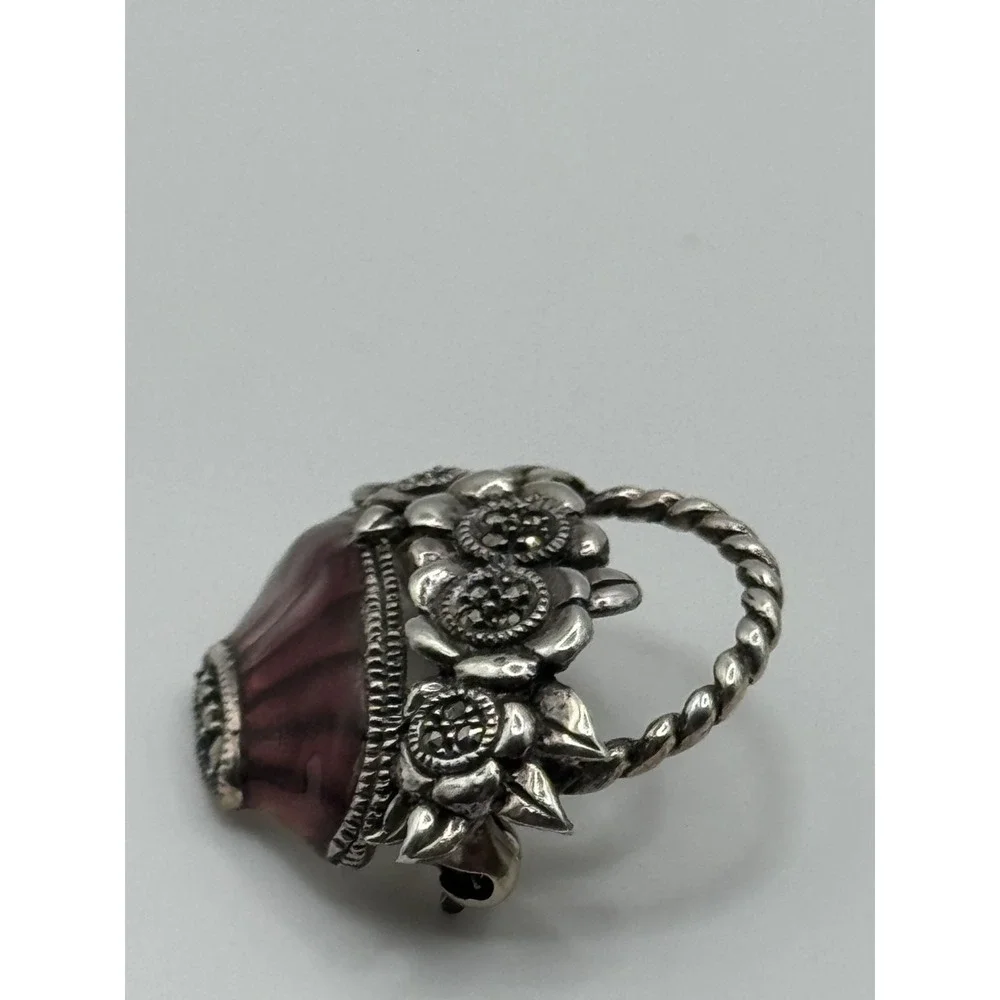 Judith Jack Sterling Silver Marcasite Enamel Flower Basket‎ Brooch Pin