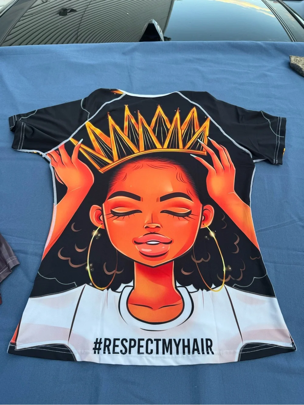 Women's Graphic Tee - #RESPECTMYHAIR Black & Orange Design