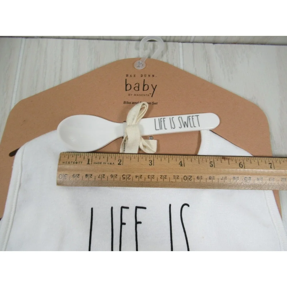 Rae‎ Dunn Baby Bibs spoon set Life Is Sweet Strawberries new with small spot on1