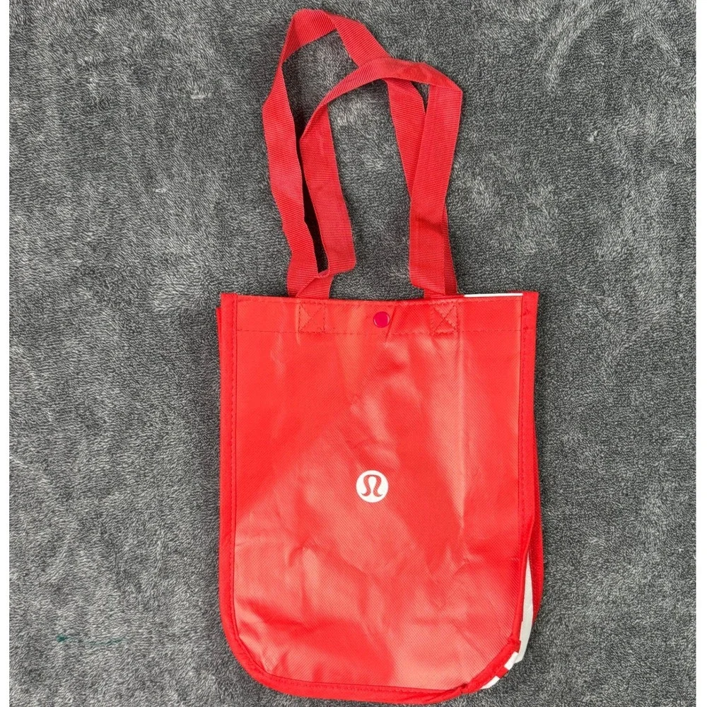 Lululemon Athletica Small Red Reusable Tote Bag Logo Snap Closure Eco Friendly