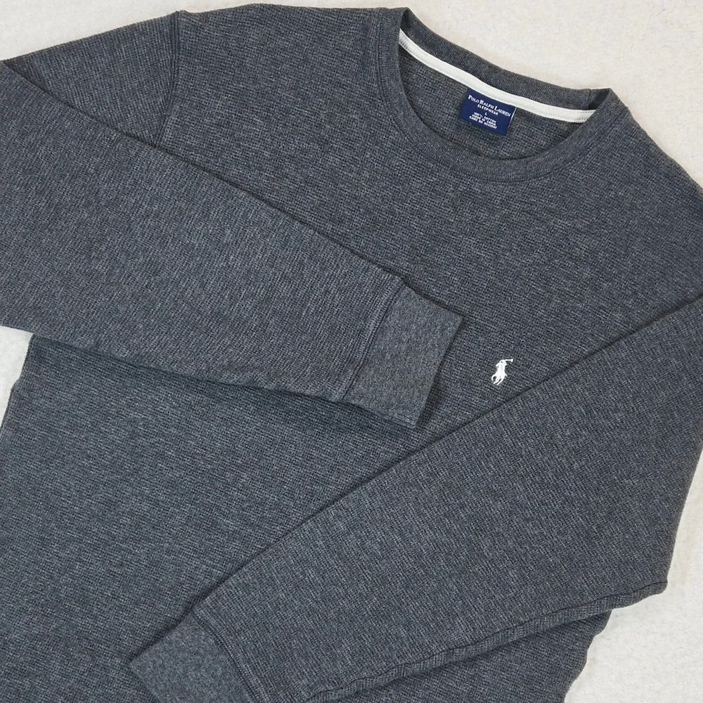 Polo Ralph Lauren Thermal Shirt Men Large Gray Waffle Knit Long Sleeve Sleepwear