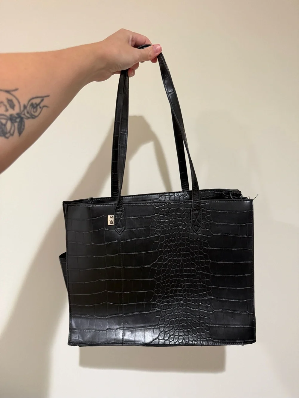 Beis The Work Tote in Black Croc