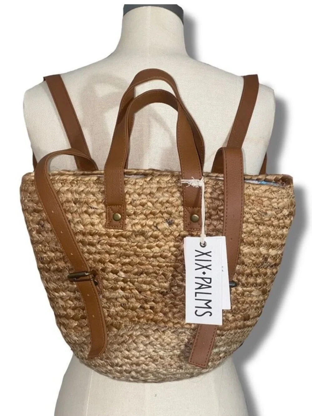 XIX‎ Palms Anthro Shorebreak Woven Jute Insulated Picnic Cooler Backpack NWT