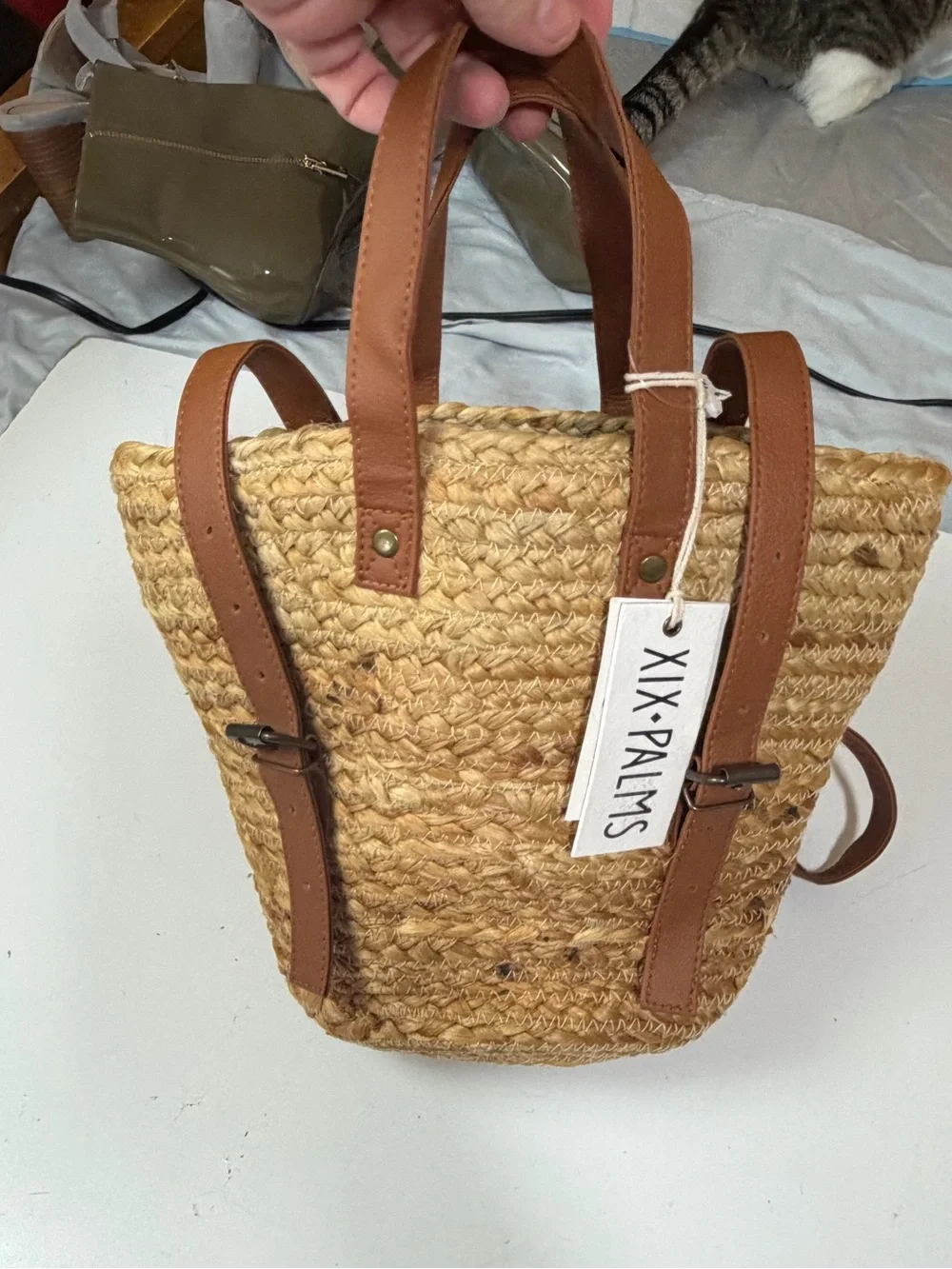 XIX‎ Palms Anthro Shorebreak Woven Jute Insulated Picnic Cooler Backpack NWT