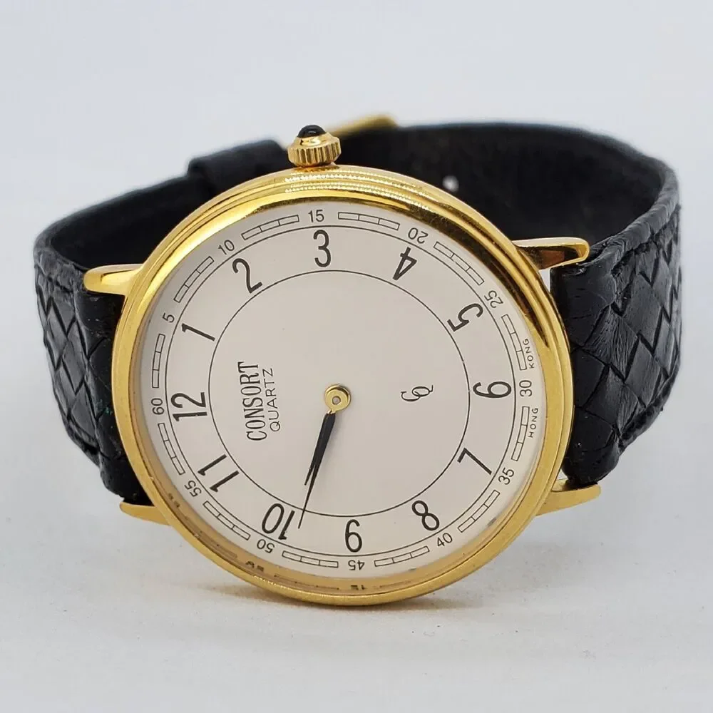 Consort Women's Watch 32MM White Dial Black‎ Leather Bands New Battery