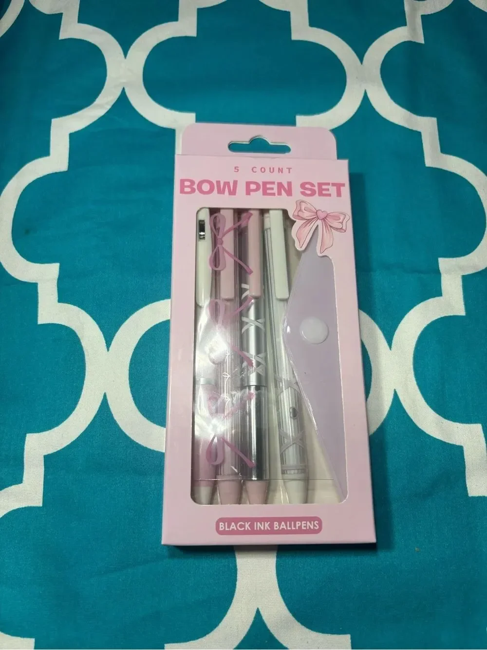 New 5 pc Bow Pen Set - Pink Bow Design