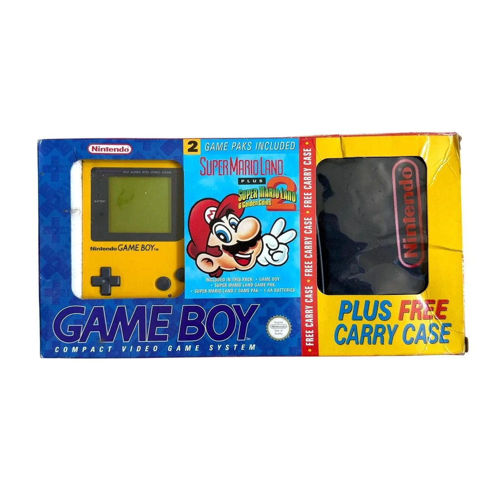 Nintendo Game Boy Yellow DMG-01 Super Mario Land 1 & 2‎ Bundle with Case Boxed