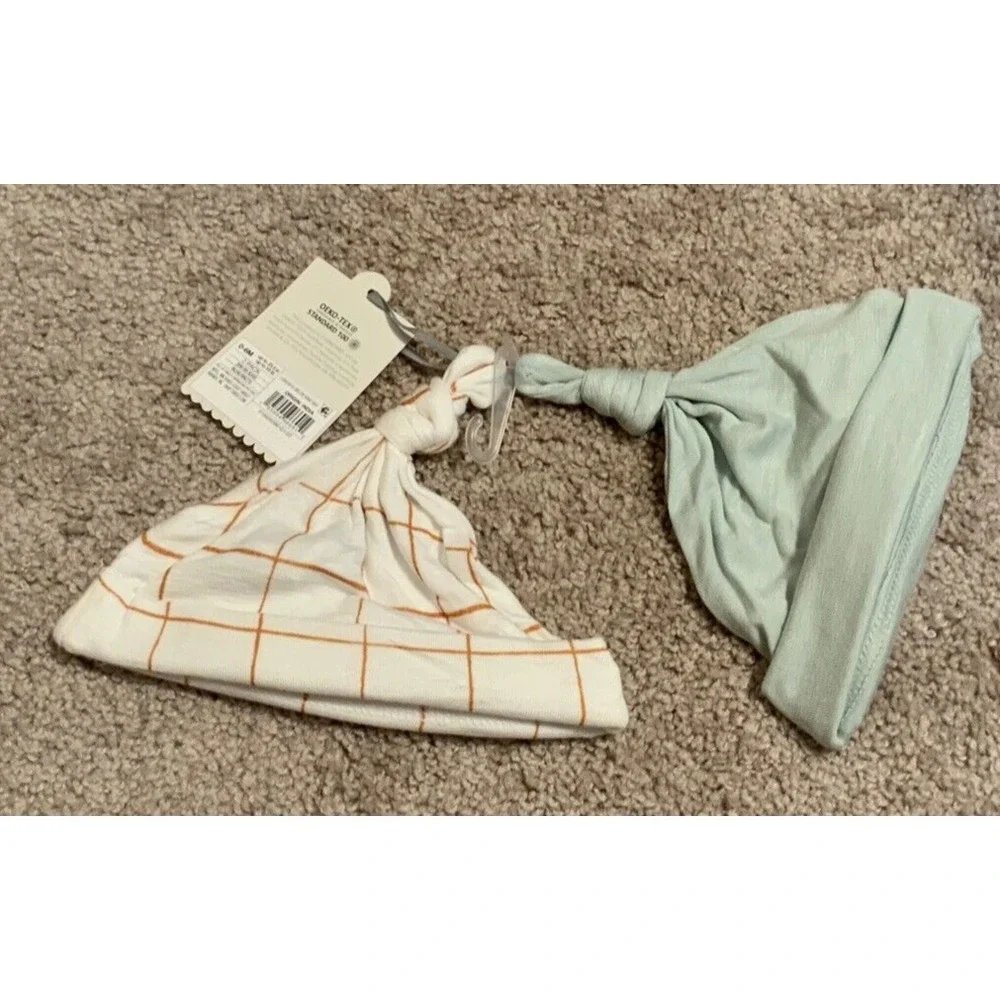 Cloud Island Infant 2‎ Pk Modal Hats Solid & Checkered Print Size 0-6M
