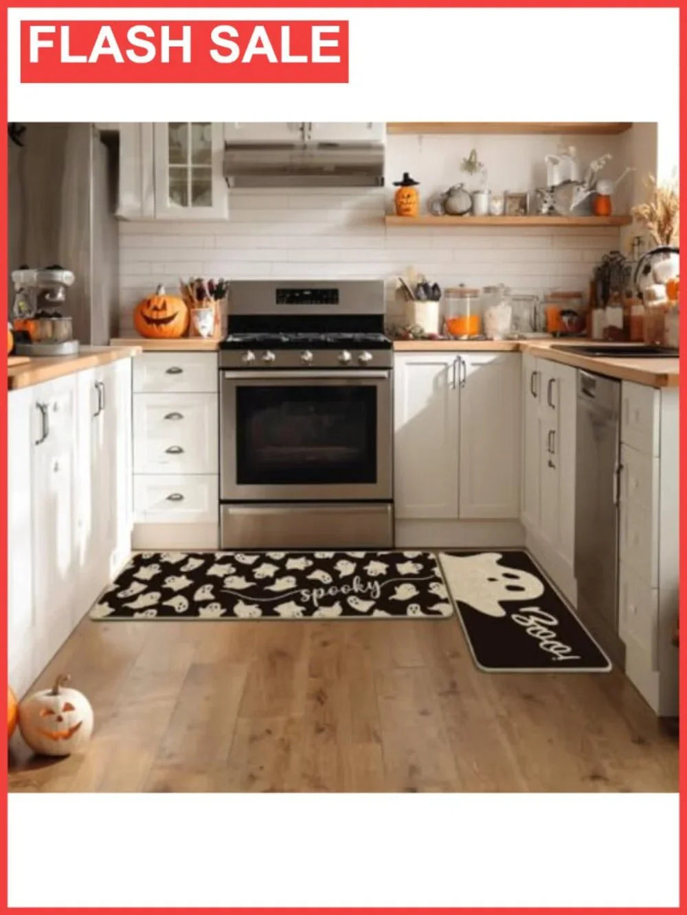 Halloween Ghosts Kitchen Mats Set of 2 Non-Slip 17x29 17x47