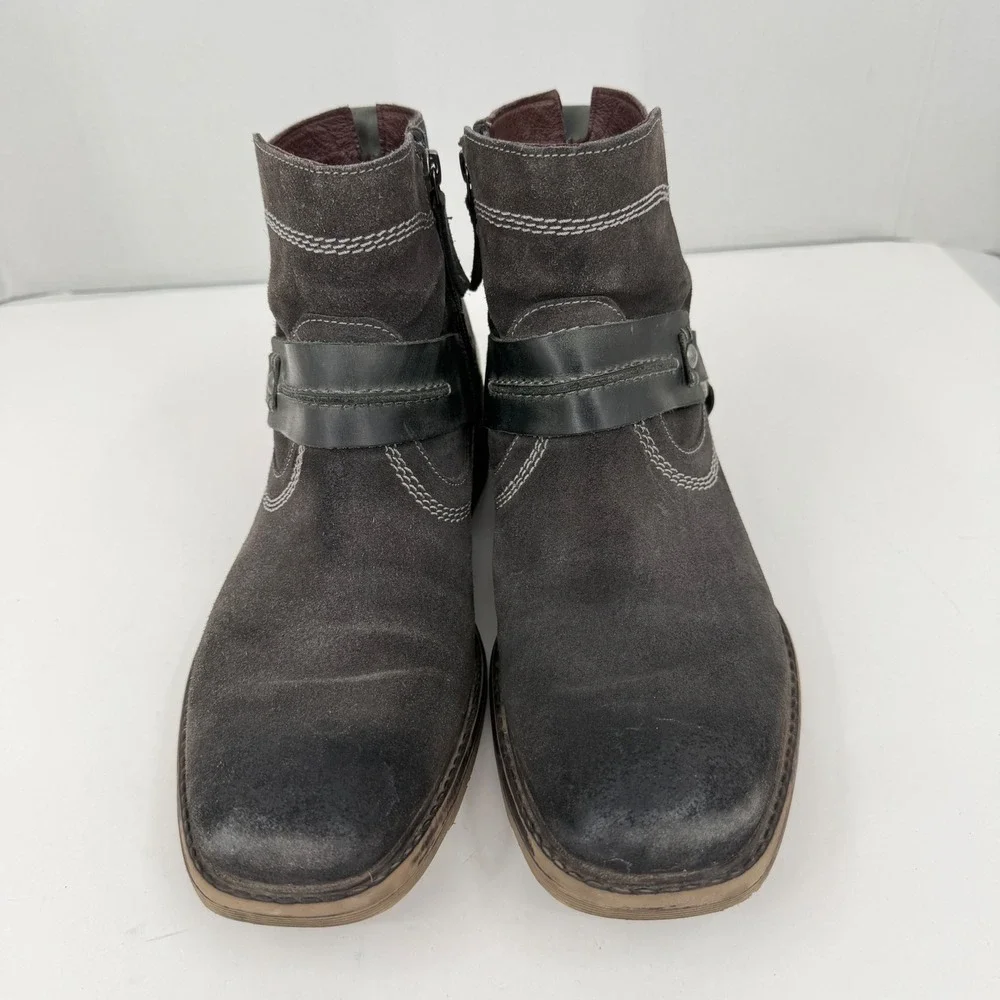 ROAN Humboldt II Harness Ankle Boots Mens 8 Brown Suede Distressed Biker Zipper
