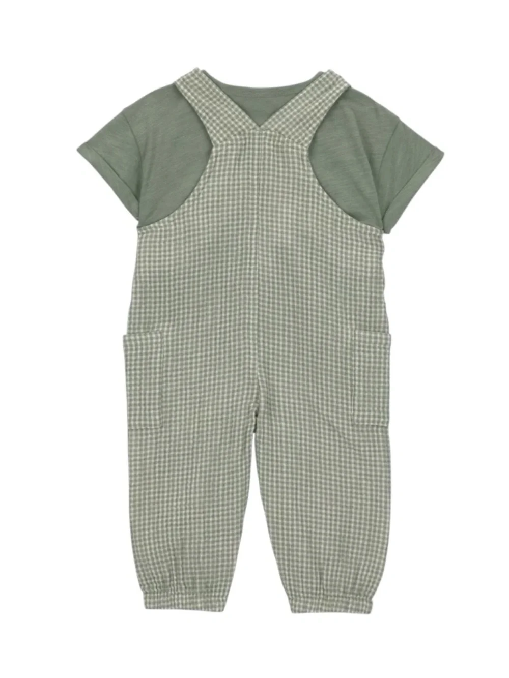Carter's Light Sage Gingham Overalls Set