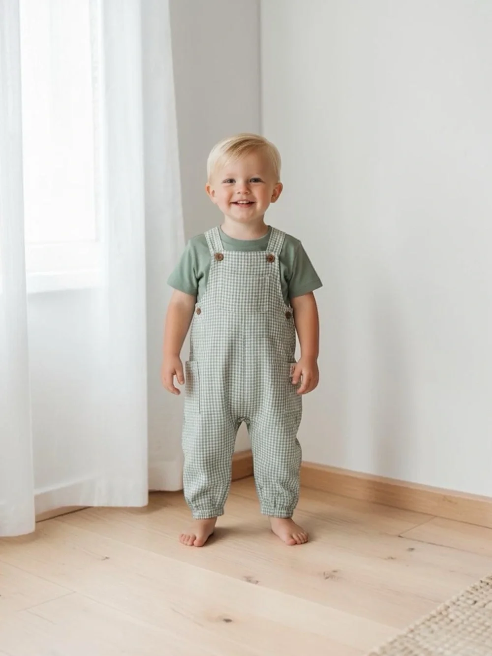 Carter's Light Sage Gingham Overalls Set