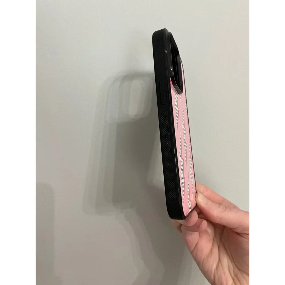 Lightning Bolt iPhone 14 Pro Case Unisex One Size‎ Pink Polka Dot Preppy Bumper