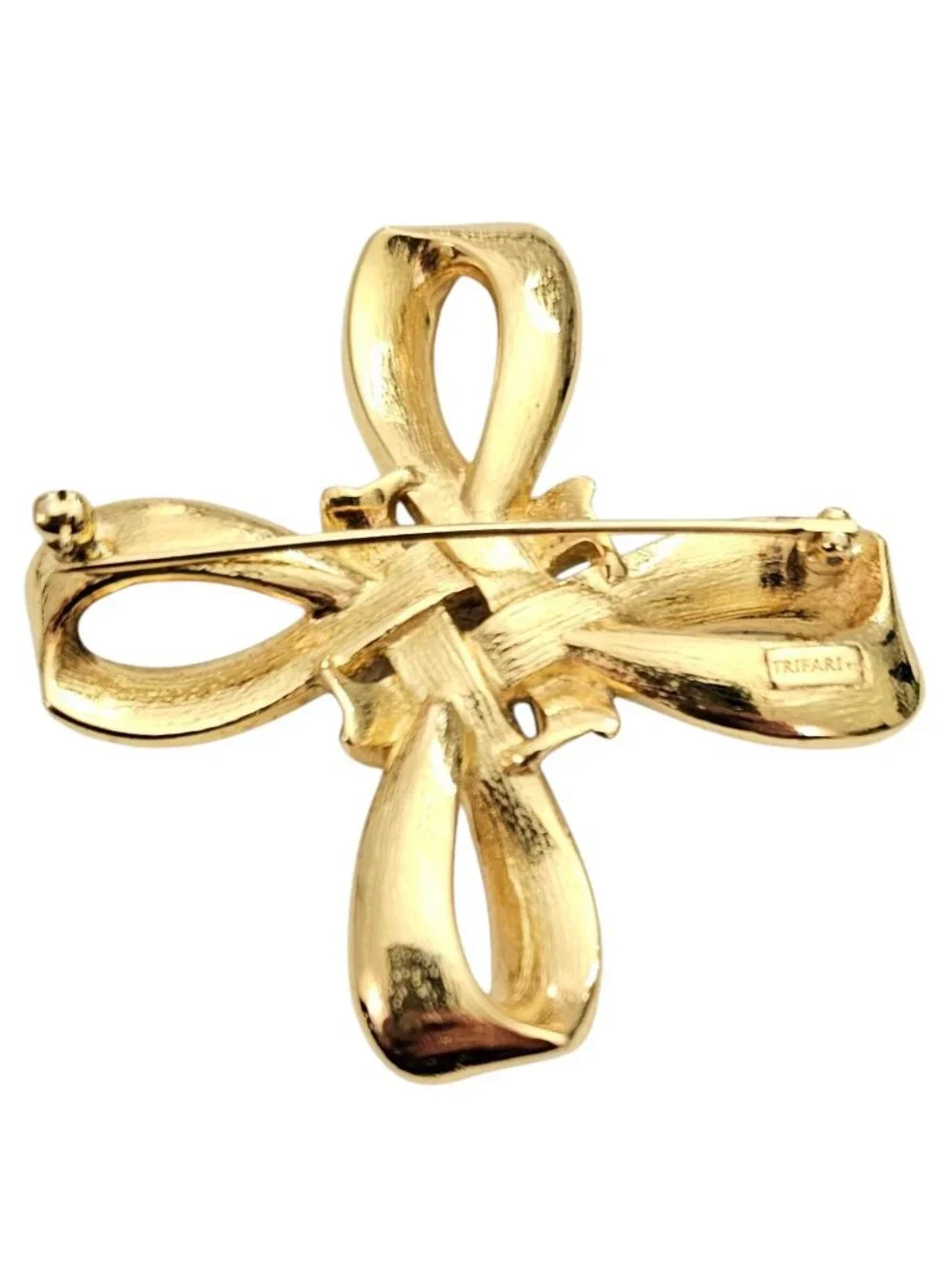 Trifari Gold Tone Maltese Cross Ribbon Brooch Signed, J109