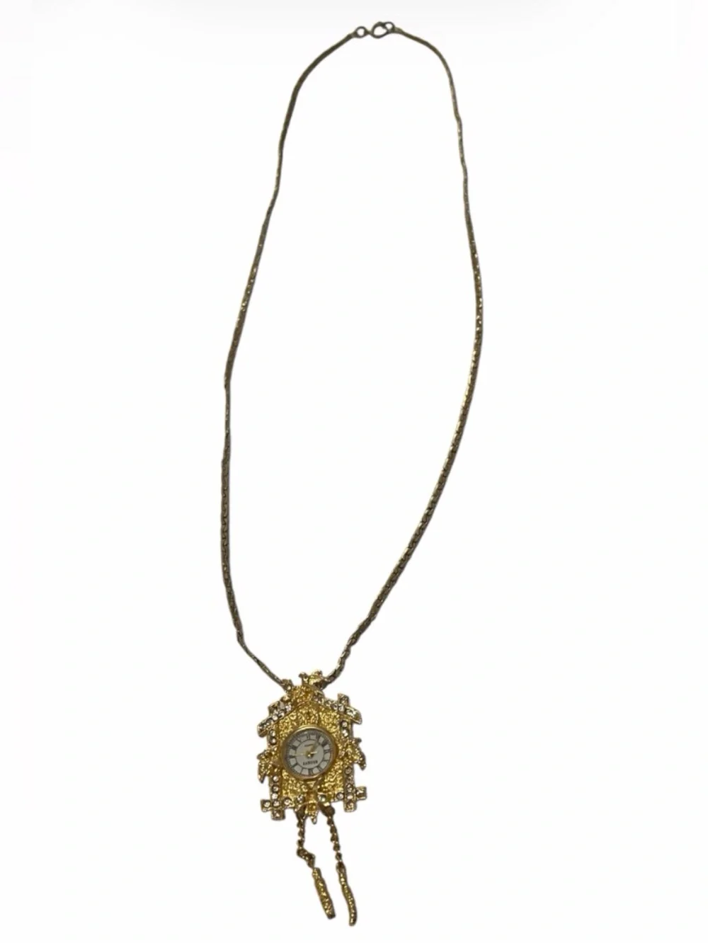 Vtg Goldtone Cuckoo Clock Pendant/Brooch Watch