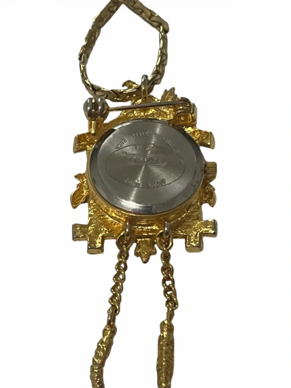 Vtg Goldtone Cuckoo Clock Pendant/Brooch Watch