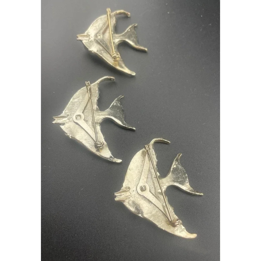 Lot of 9 Silver Tone‎ Fish Brooch Components Rainbow Art Glass Designer Ready