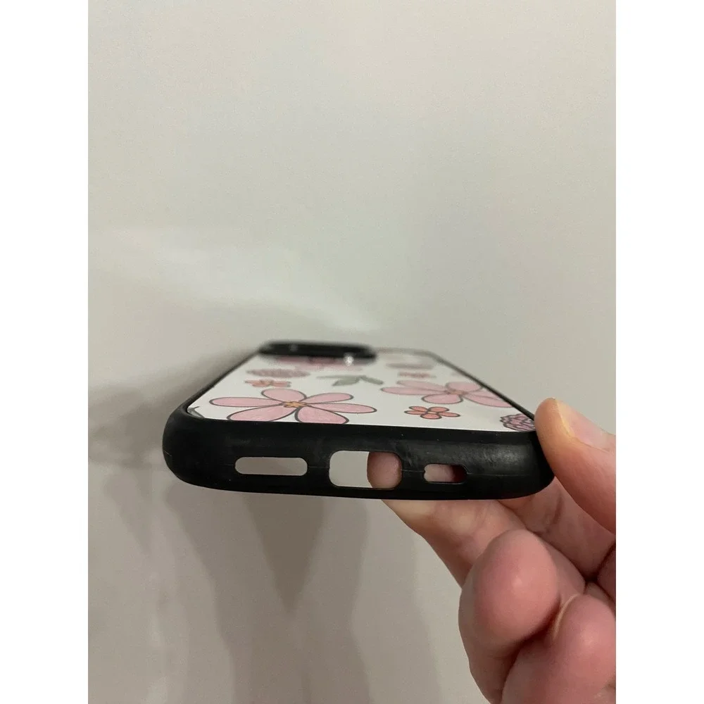 iPhone 15 Pro Case Unisex One Size Pink Floral Hand Drawn Bumper Cover‎