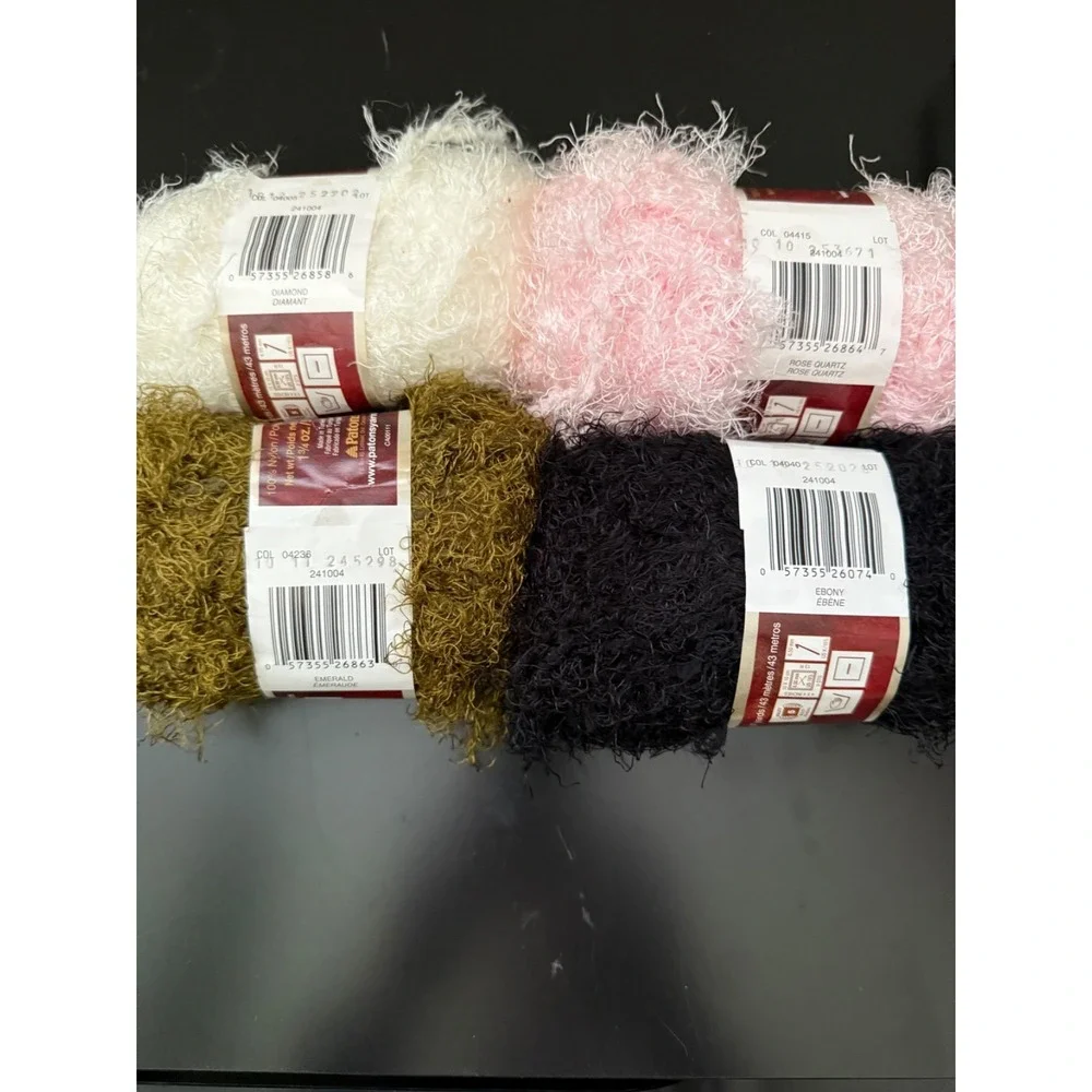 DESTASH: Patons‎ Allure Mixed Lot White Pink Black Olive 222 gm 4 Skeins NEW
