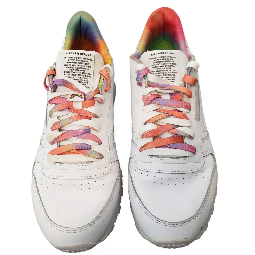 Reebok Classic‎ Leather White Rainbow-Dyed Heel Lining Size 13