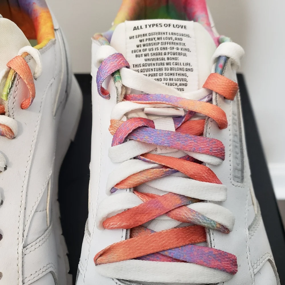 Reebok Classic‎ Leather White Rainbow-Dyed Heel Lining Size 13