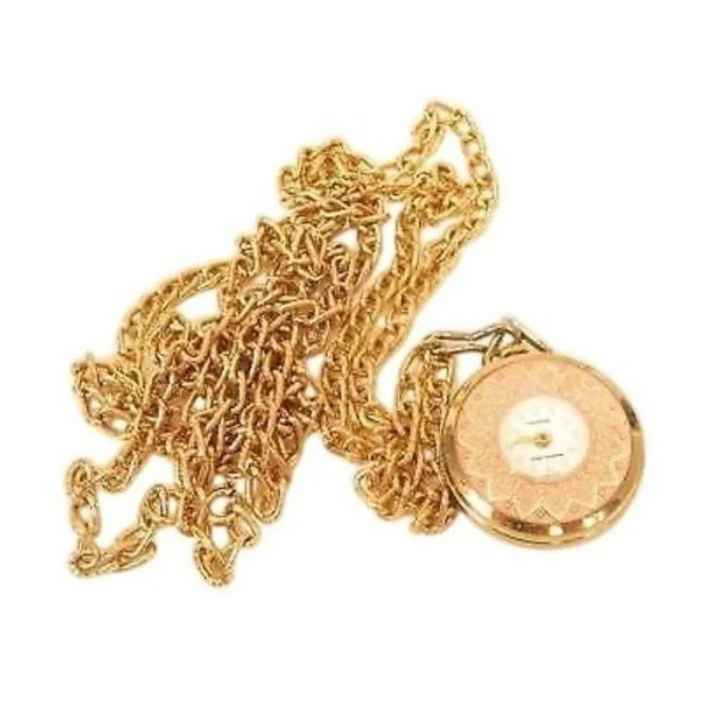 Triomphe‎ Lifetime Mainspring Vintage Gold Plated Necklace Pendant Watch*F258
