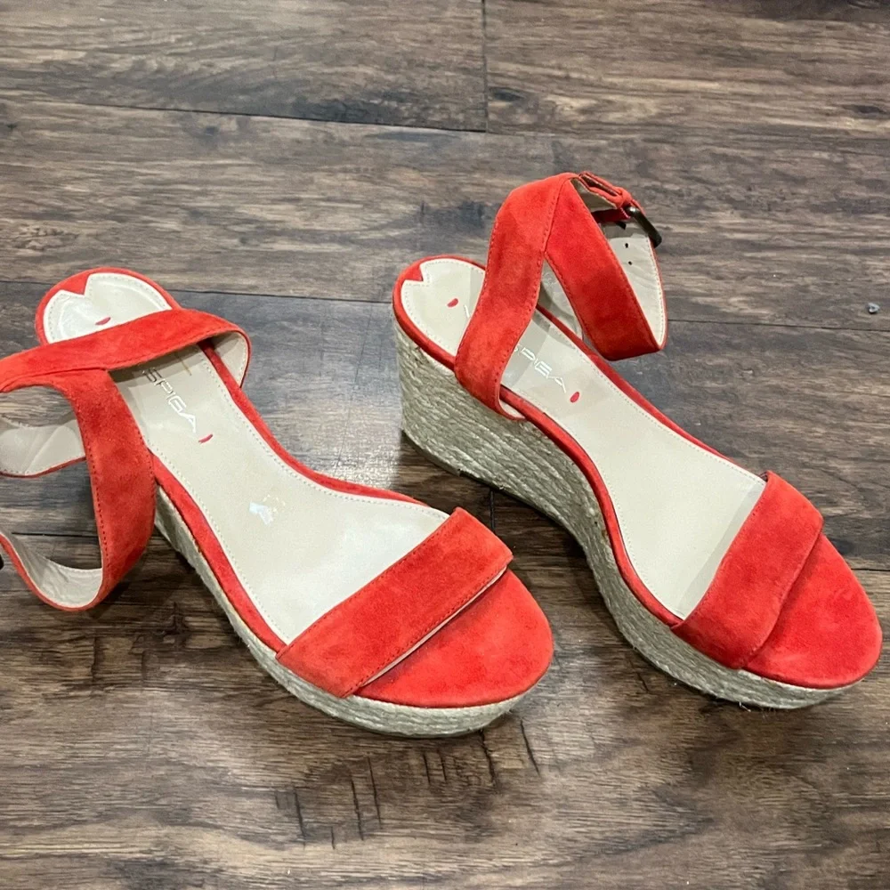 Via Spiga Orange‎ Suede Espadrille Wedge Sandals Sz. 7