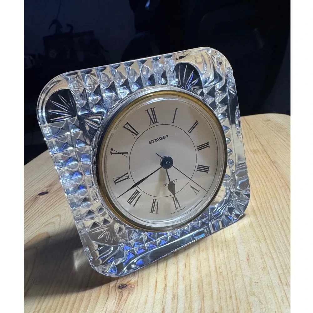 Vintage Staiger West Germany Quartz Lead Crystal Clock needs battery Has chip