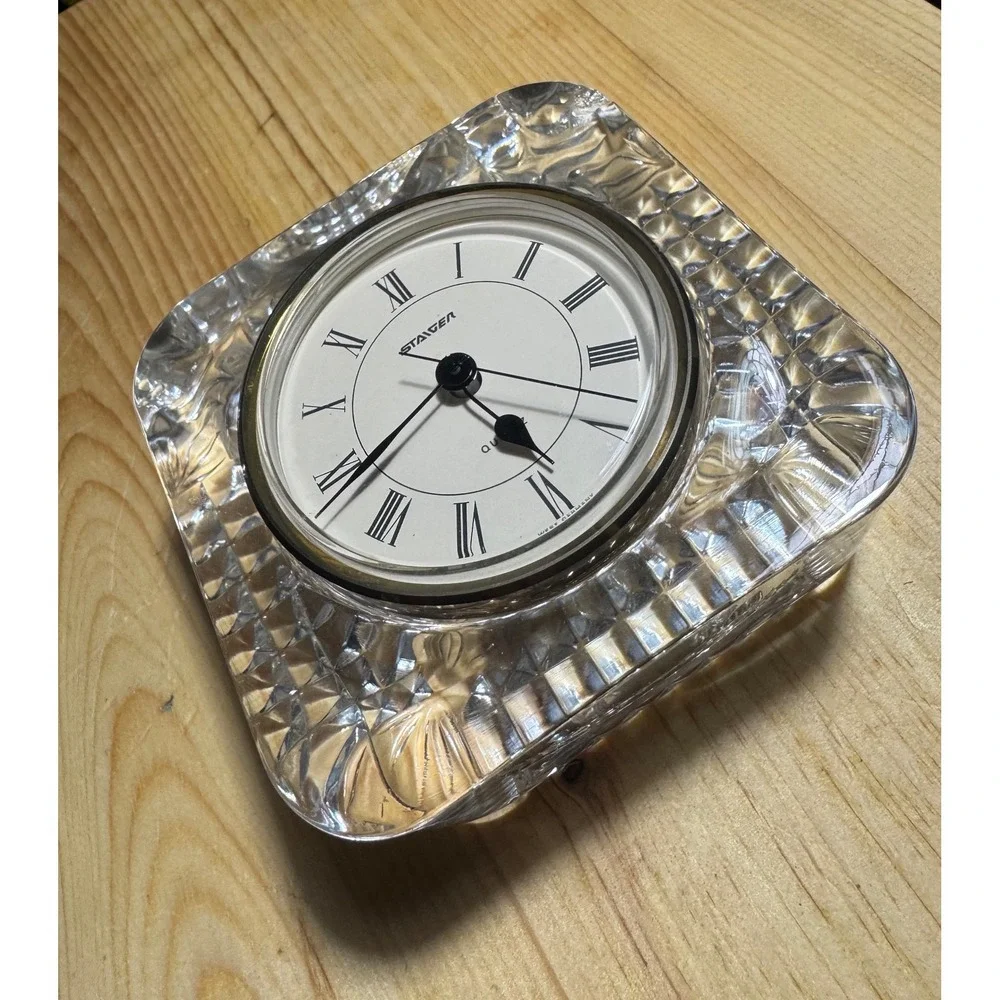 Vintage Staiger West Germany Quartz Lead Crystal Clock needs battery Has chip