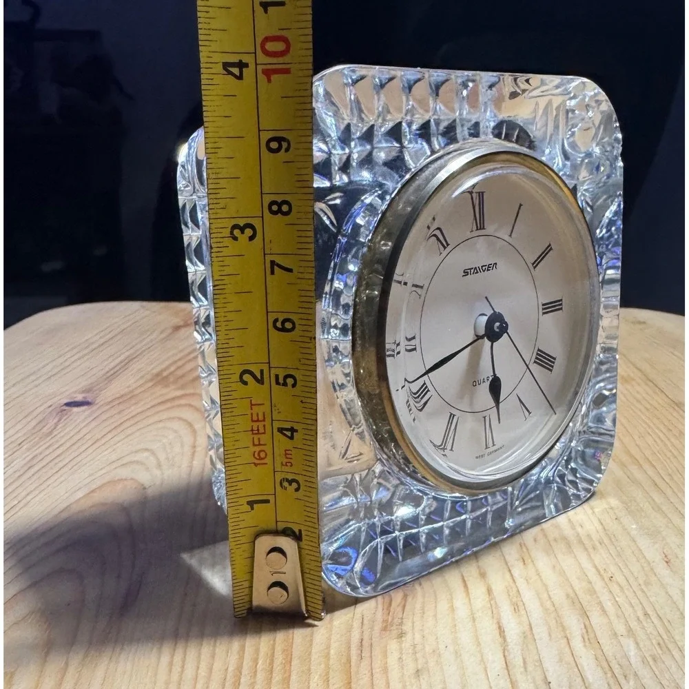 Vintage Staiger West Germany Quartz Lead Crystal Clock needs battery Has chip