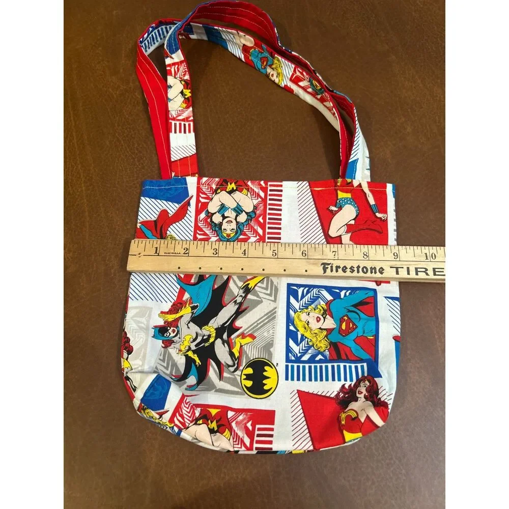 Women's Superhero Cotton Hand Made Tote Bag 9x9 Snap Button