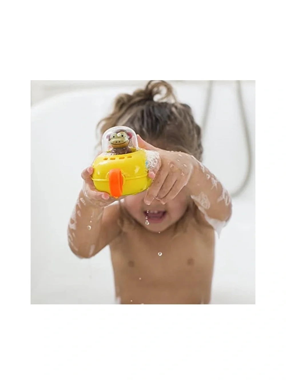Skip Hop Yellow Submarine Bath Toy with Brown Monkey and Orange Handle