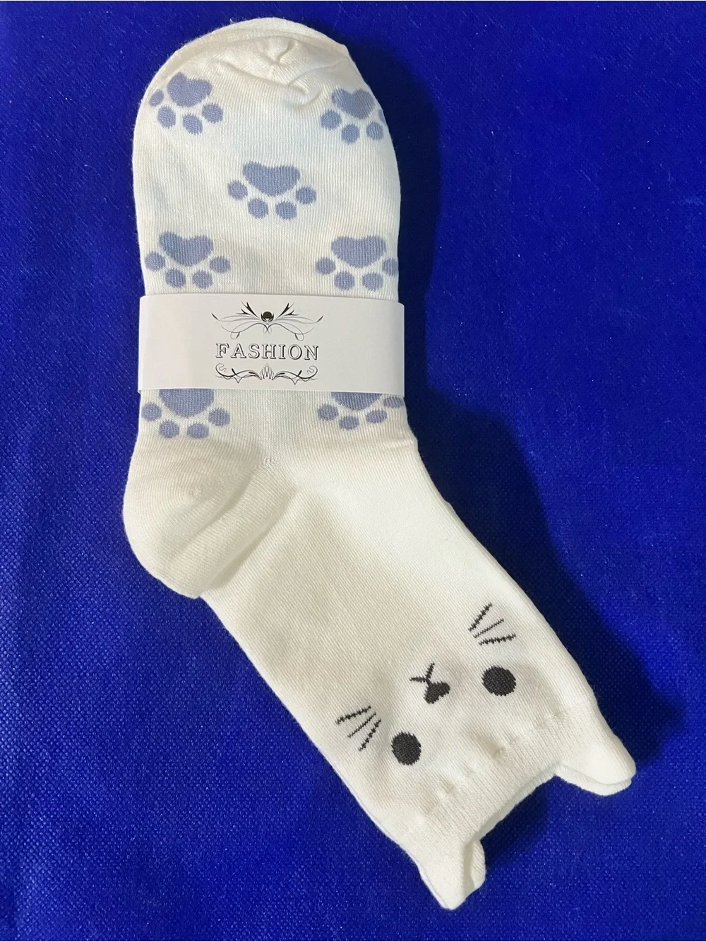 PAWSitivity MEOW 😻 White Cat face with ears Paw Print fashion Socks - NWT