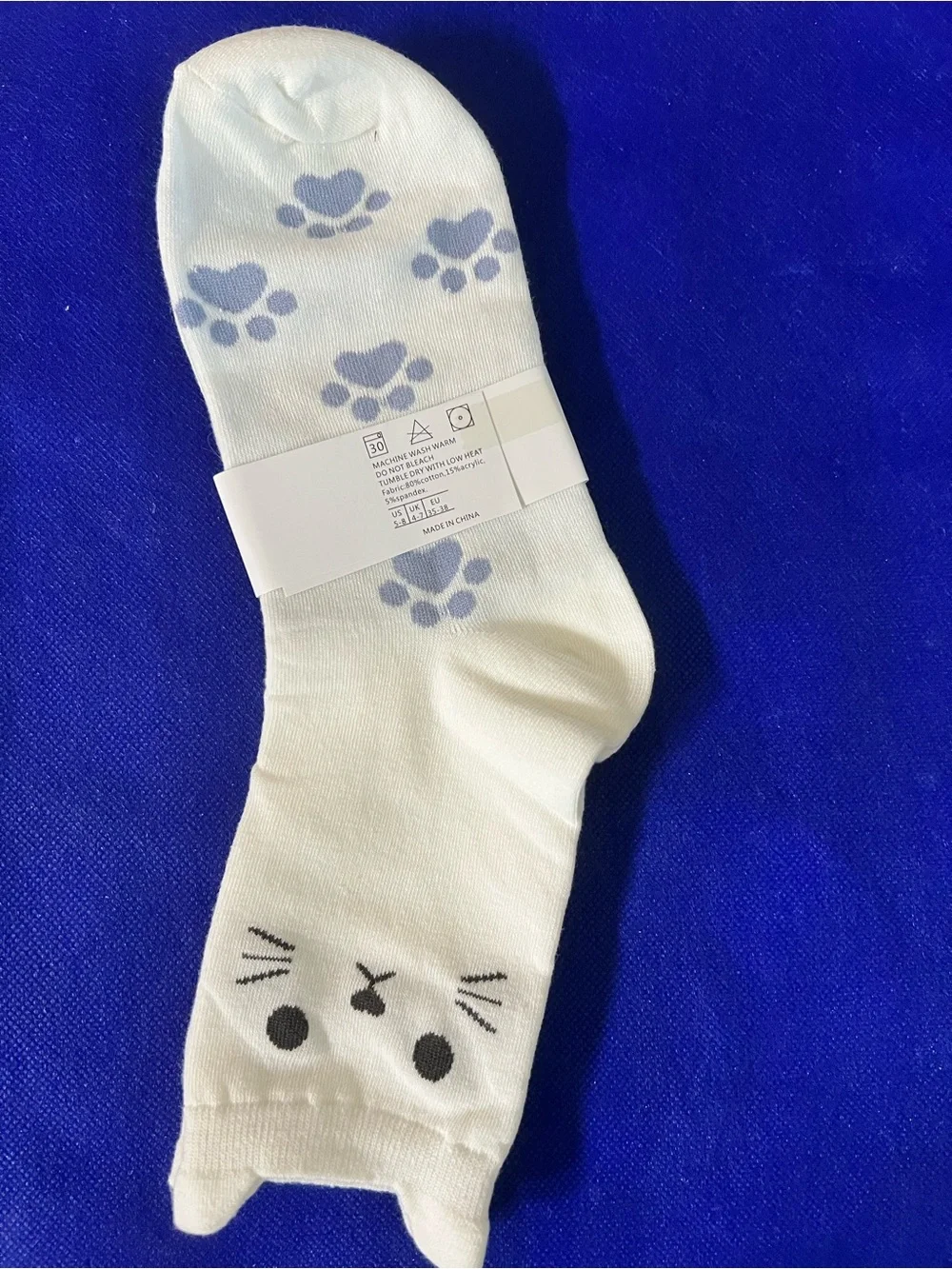 PAWSitivity MEOW 😻 White Cat face with ears Paw Print fashion Socks - NWT