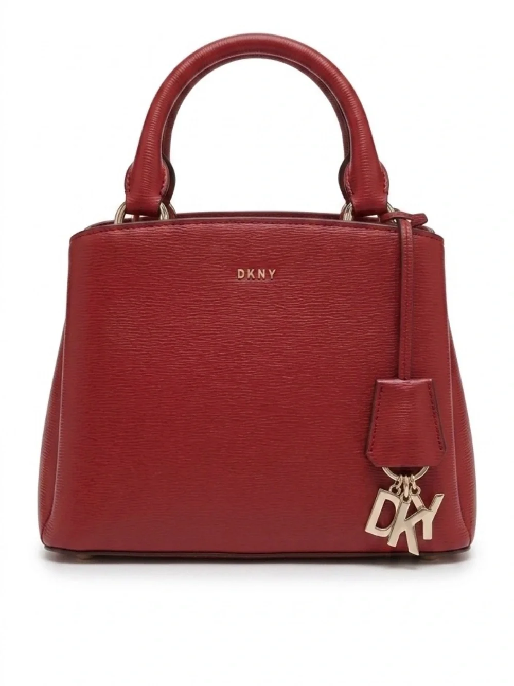 DKNY Cherry Red Saffiano Leather Satchel - Gold Hardware
