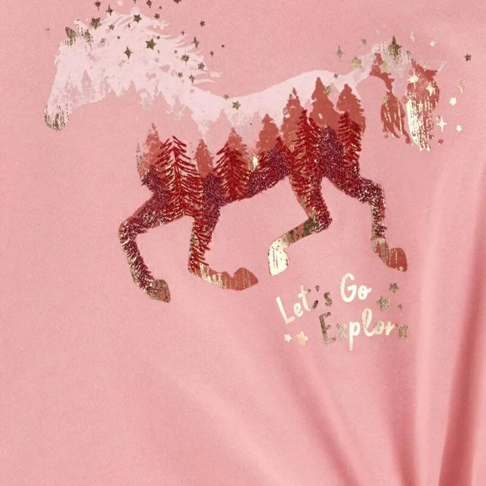 OshKosh Pink Horse Let's Explore Tie-Front Long Sleeve Shirt Top‎ Size 4 New