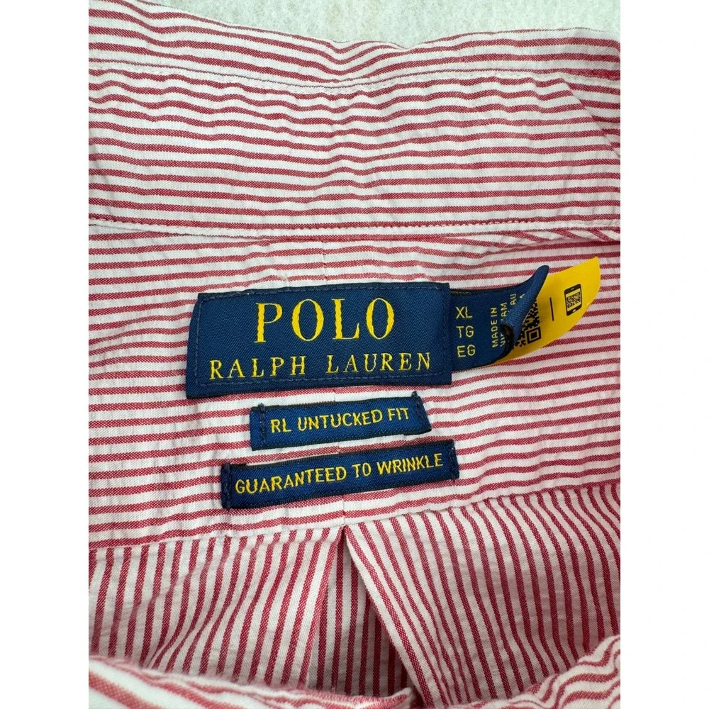Polo Ralph Lauren Mens XL Untucked Fit Short Sleeve Button Down Red Striped