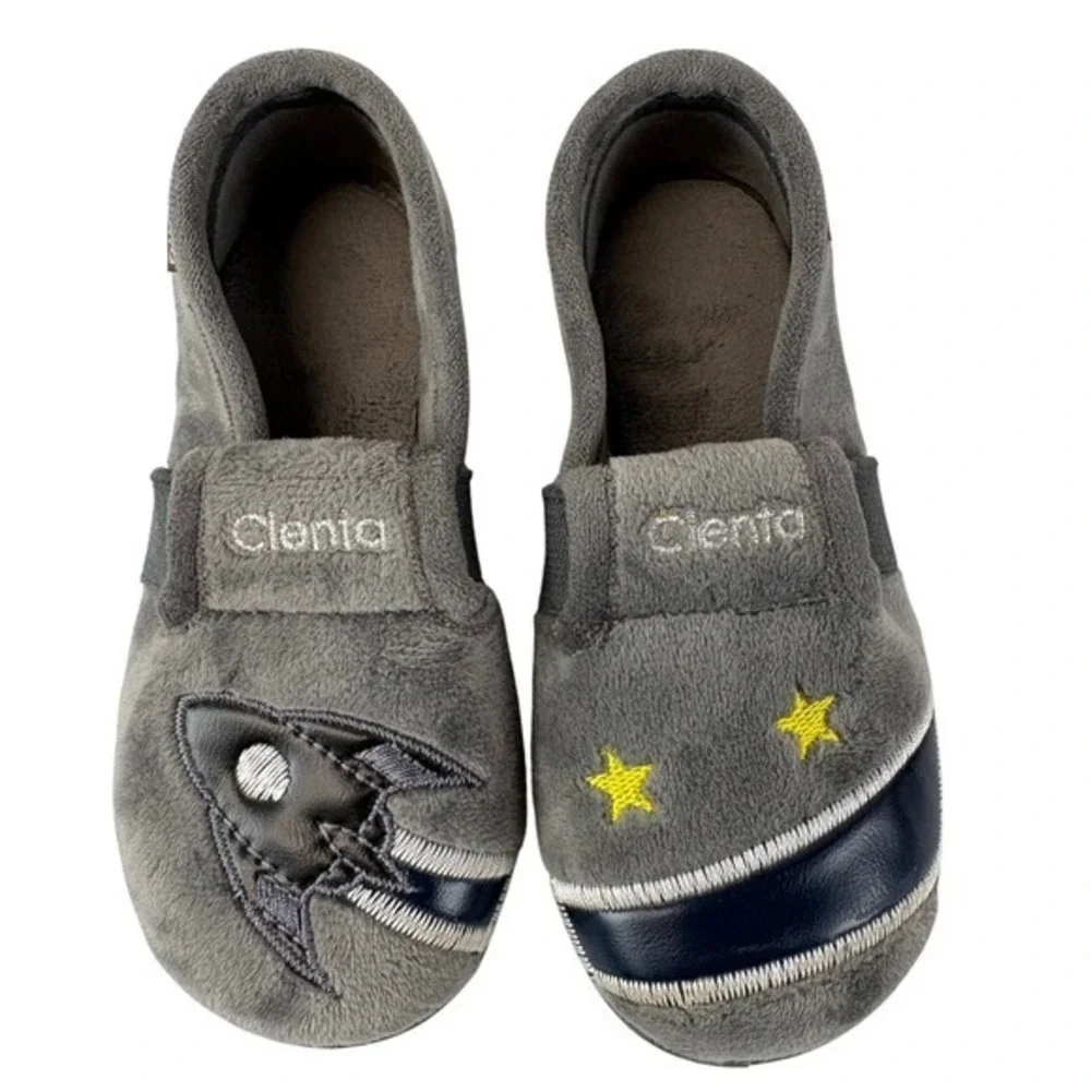 Cienta toddler Gray Rocket-ship Slippers with Stars made in Spain