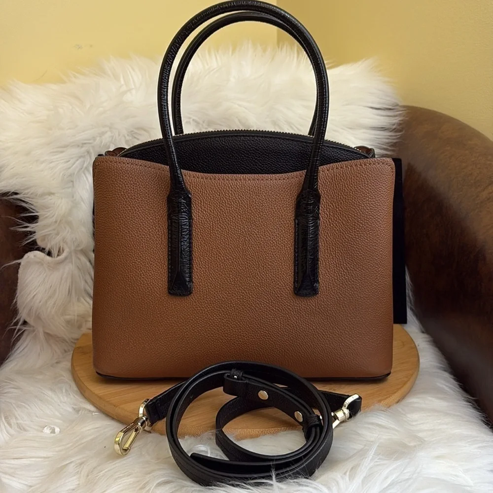 Kate Spade Margaux Medium Caviar Leather Leopard Calf Hair Crossbody Satchel Bag