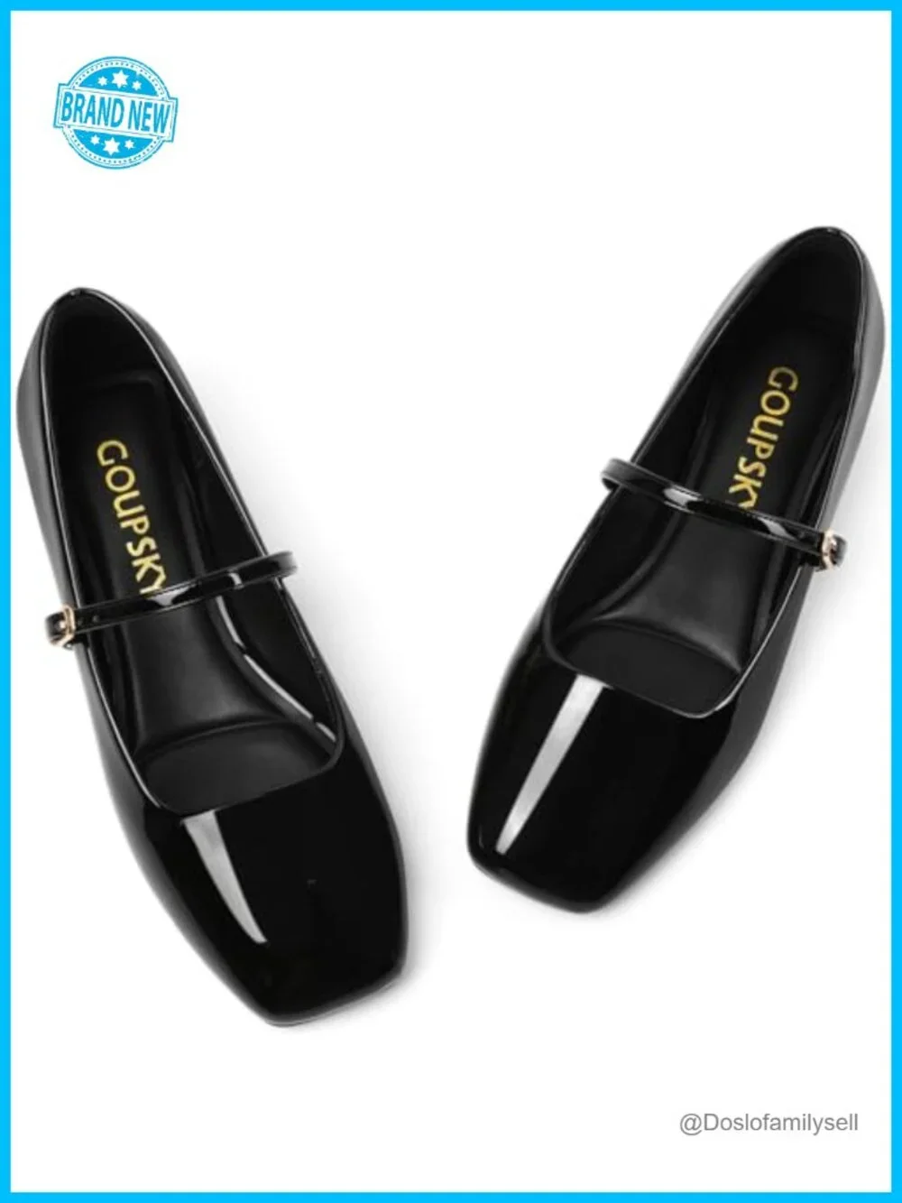 Womens Ballet Flats Faux Leather Square Toe Mary Jane Adjustable Ankle Buckle